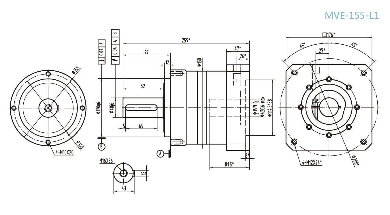 MVE-155-L1系列精密行星减速器型号尺寸与图纸