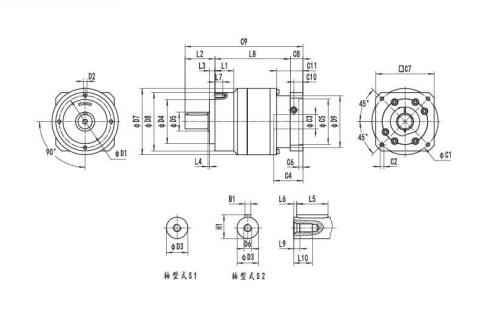 NE070A系列精密行星减速器型号尺寸与图纸