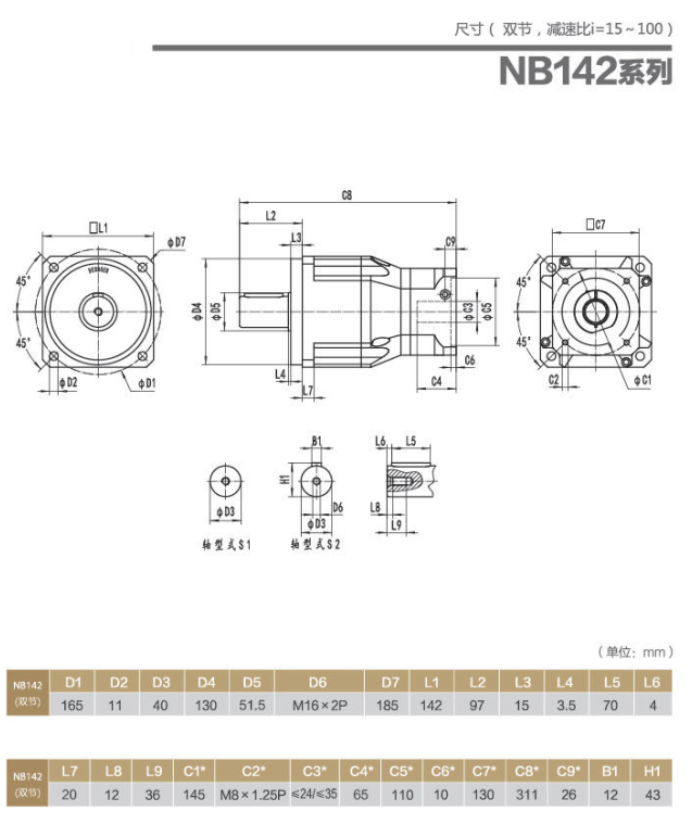 NB142精密行星减速器型号大全及尺寸图