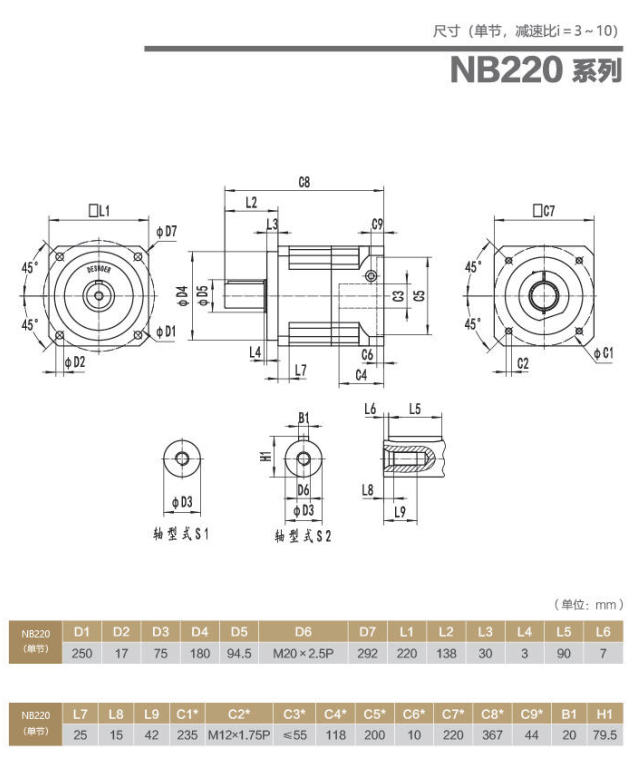 NB220行星减速机型号机尺寸图纸