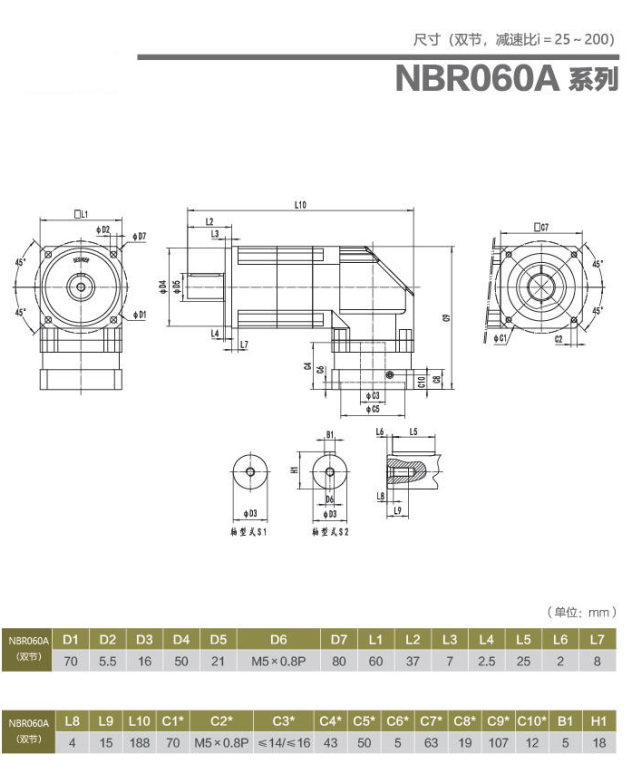 NBR060A精密行星减速器型号及尺寸图